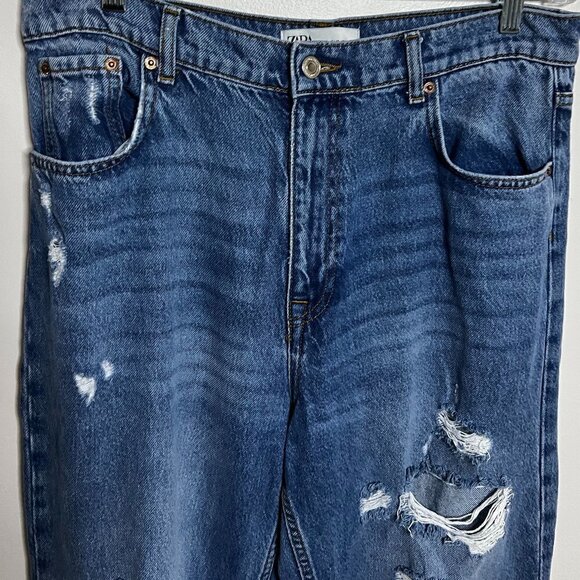 Zara Jeans Womens The 90s Full Length Vtg Style Distressed Raw Hem Denim Size 10 - Picture 2 of 9